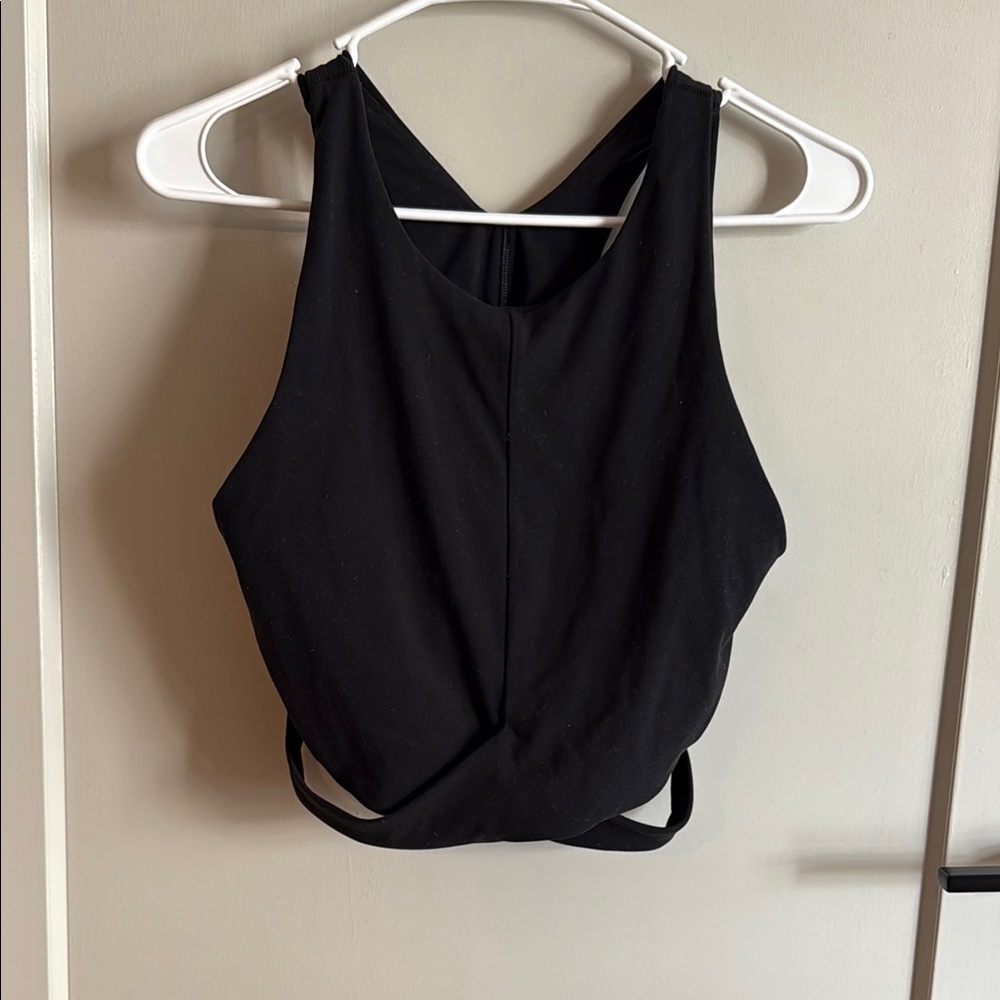 Athleta Black Crop Workout Top with Cut Out Design
